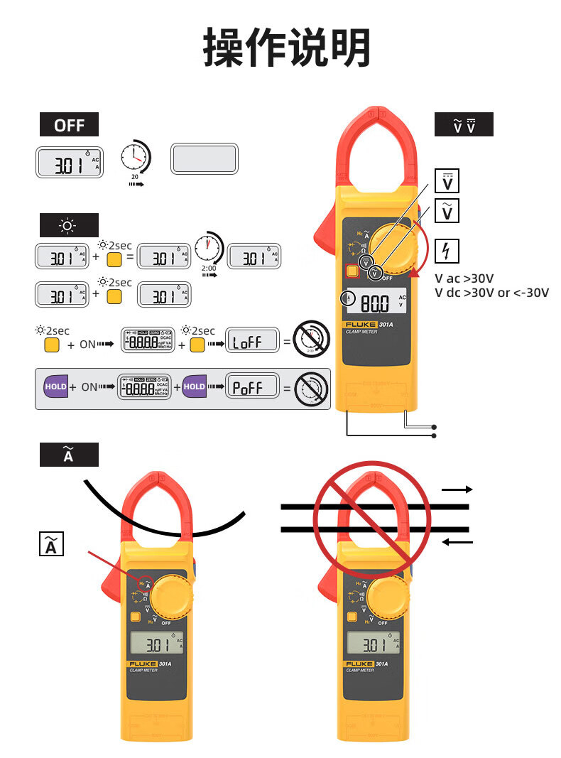 福禄克 FLUKE-301B/CN 钳形表-0.1A