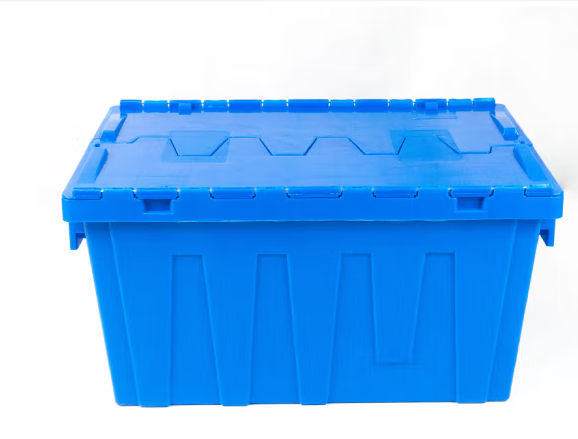 海斯迪克 HKCL-991 斜插式物流箱 加厚塑料带盖收纳周转箱翻盖箱 蓝色600*400*320mm