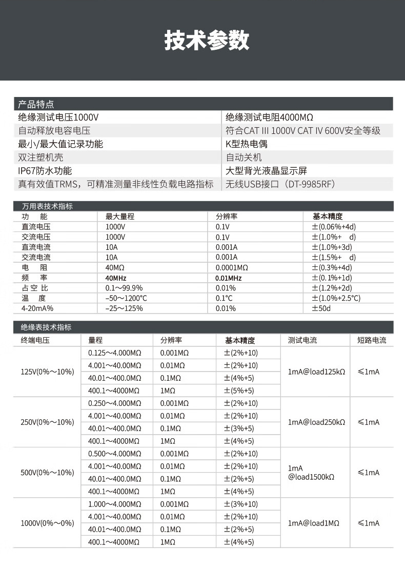 华盛昌 DT-9985RF 电阻测试仪-1000V