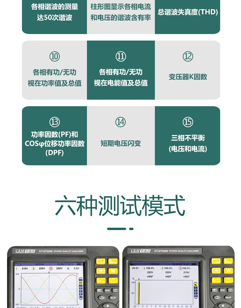 华盛昌 DT-QT5000 三相电能质量分析仪-S级-600V