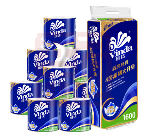 维达 V4080-A蓝色经典4层卷筒卫生纸-160克(10卷/提)