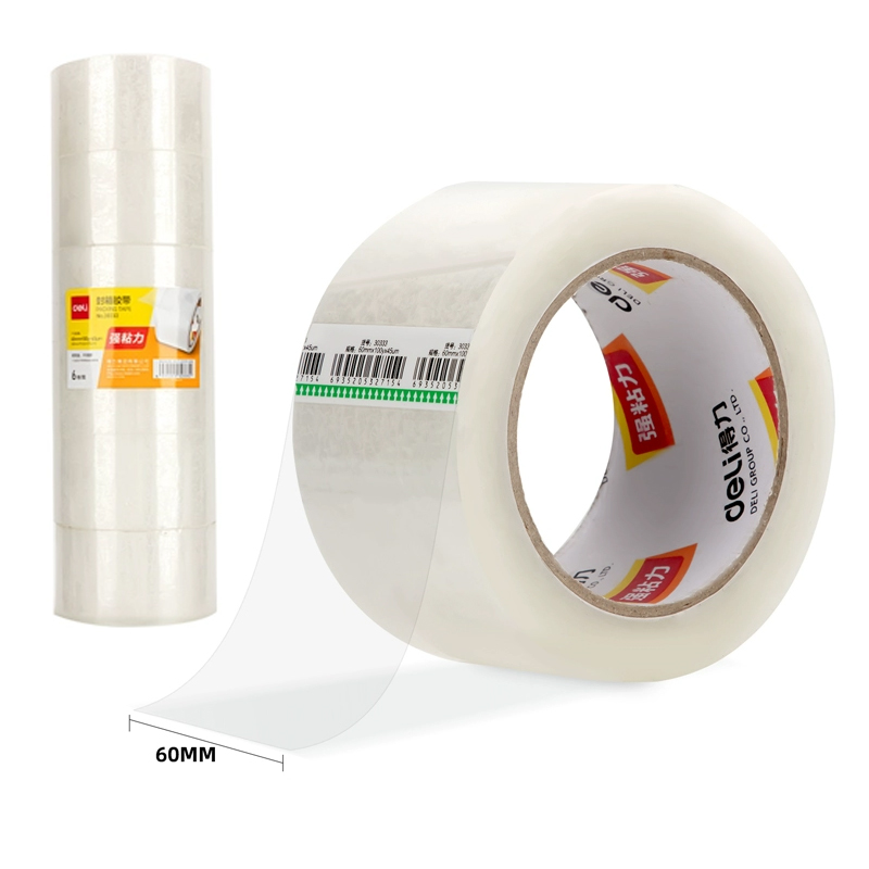 得力 30333 普透封箱胶带 60mm*100y 6卷/筒 （单位筒）