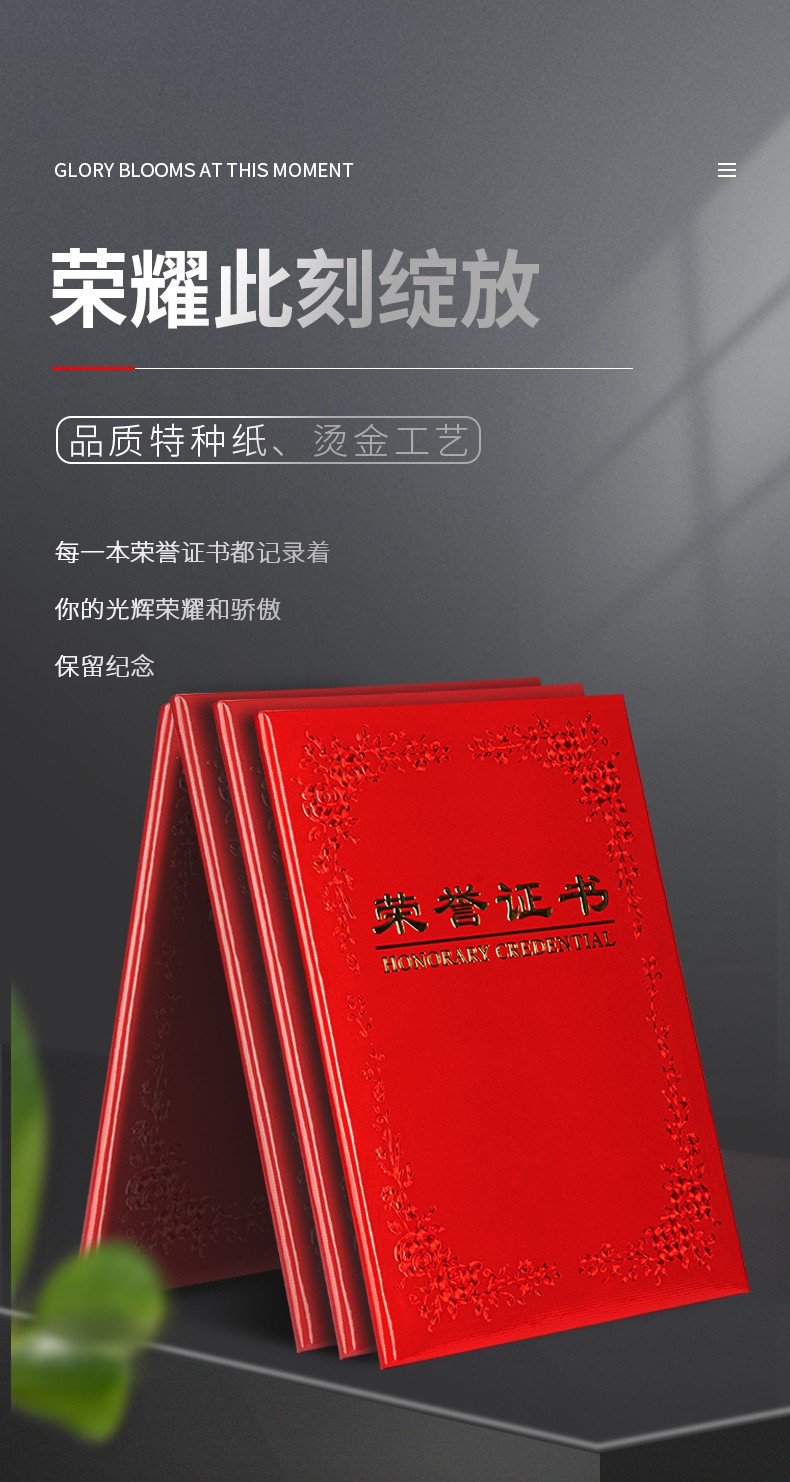得力 7568 铭誉系列荣誉证书 8k (单位:本) 红色