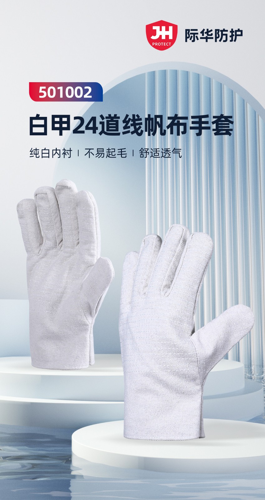 际华防护501002白甲24道帆布手套（白内衬）