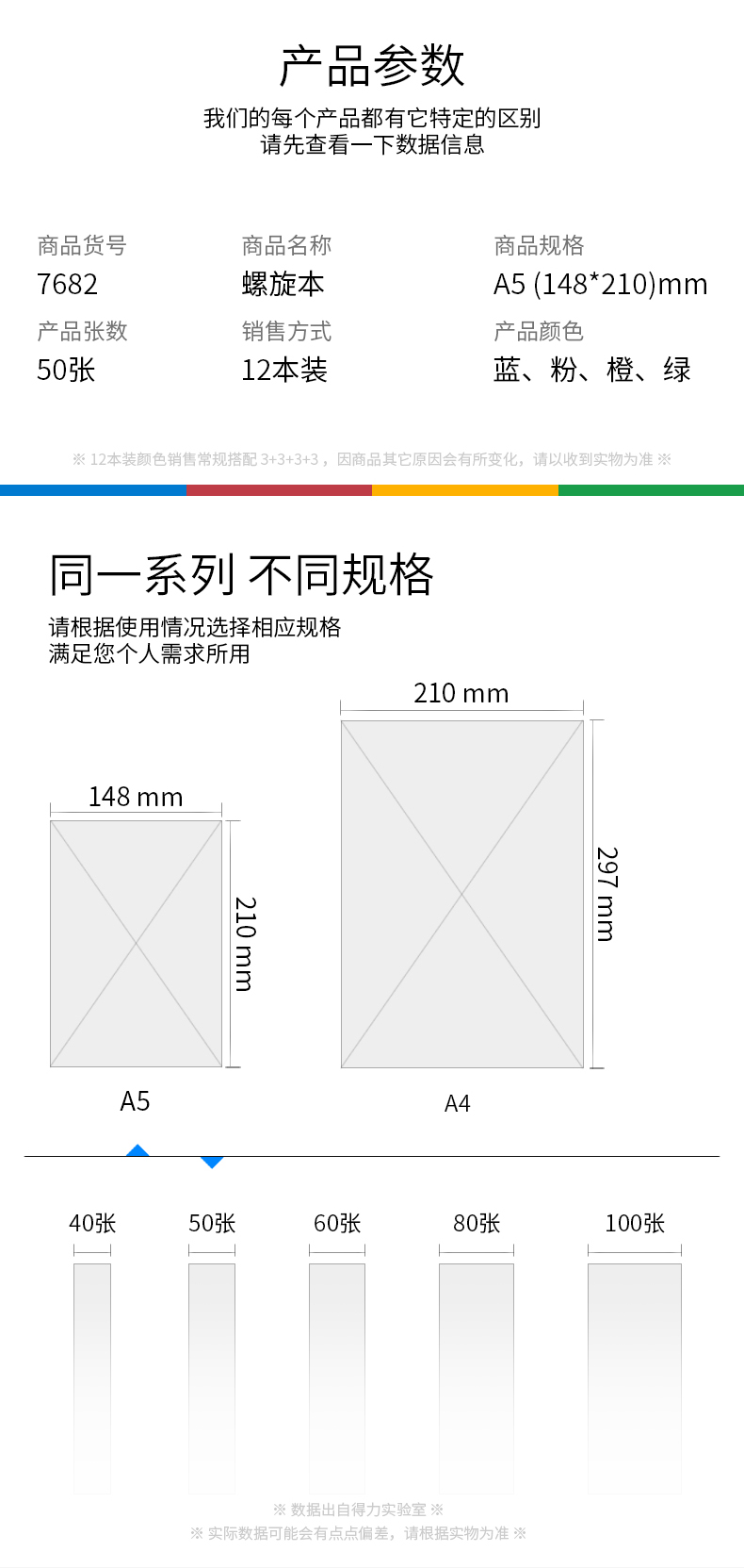 得力 7682 螺旋本螺旋本笔记本 A5/50页 （单位：本） 混色