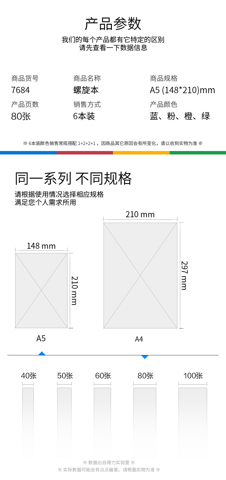 得力 7684 螺旋本螺旋本笔记本 A5/80页 （单位：本） 混色