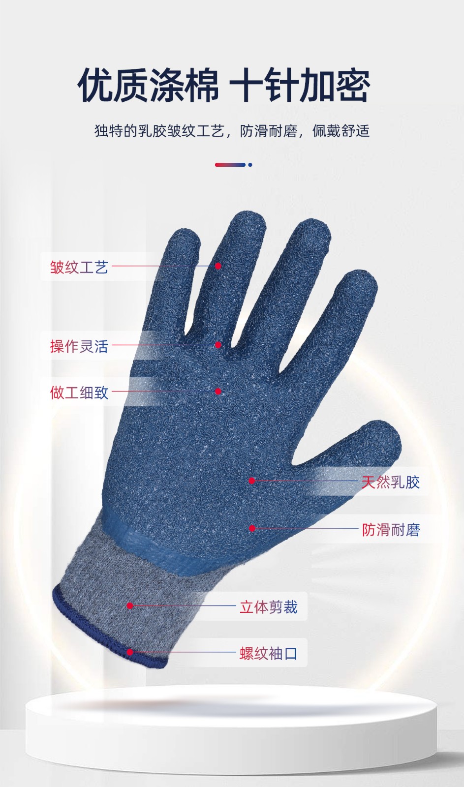 际华防护505101纱线皱纹手套（灰纱蓝）