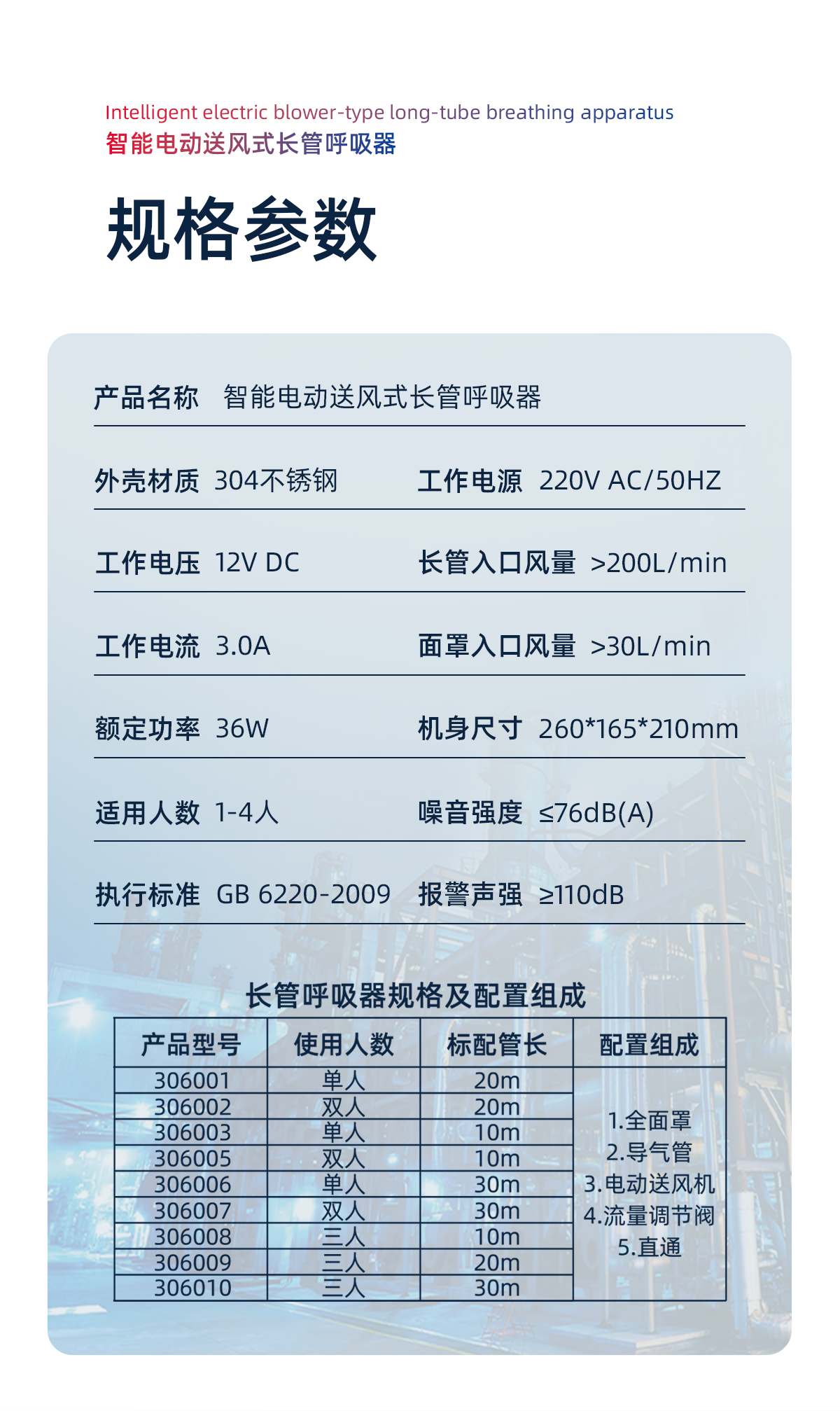际华防护 306002 电动送风长管呼吸器 双人 （20米）-20米