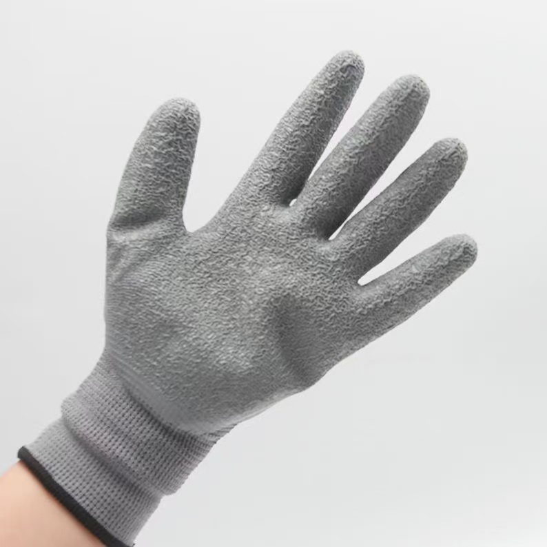 登升 L508 13针涤纶乳胶皱纹手套（灰纱灰）-均码