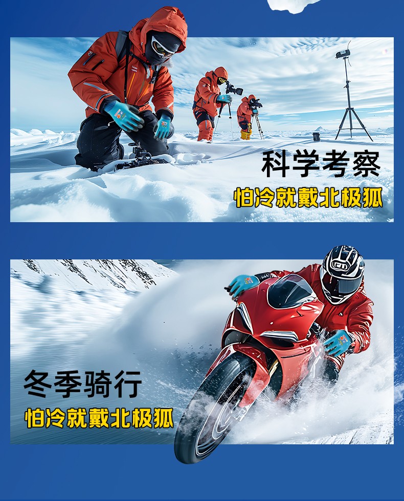 登升 北极狐 303开司米绒耐-30℃防寒保暖手套  蓝色