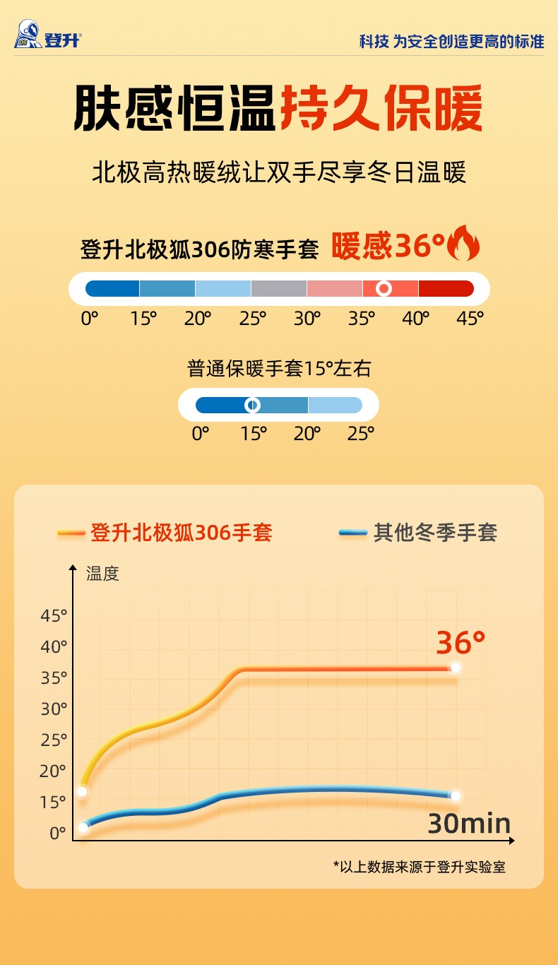 登升 北极狐 303开司米绒耐-30℃防寒保暖手套  蓝色