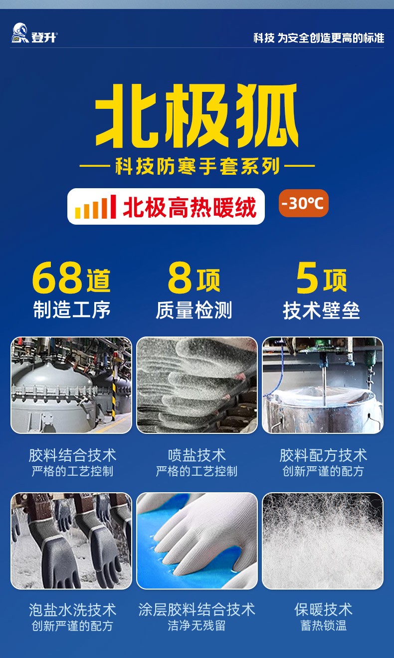 登升 北极狐 303开司米绒耐-30℃防寒保暖手套  蓝色