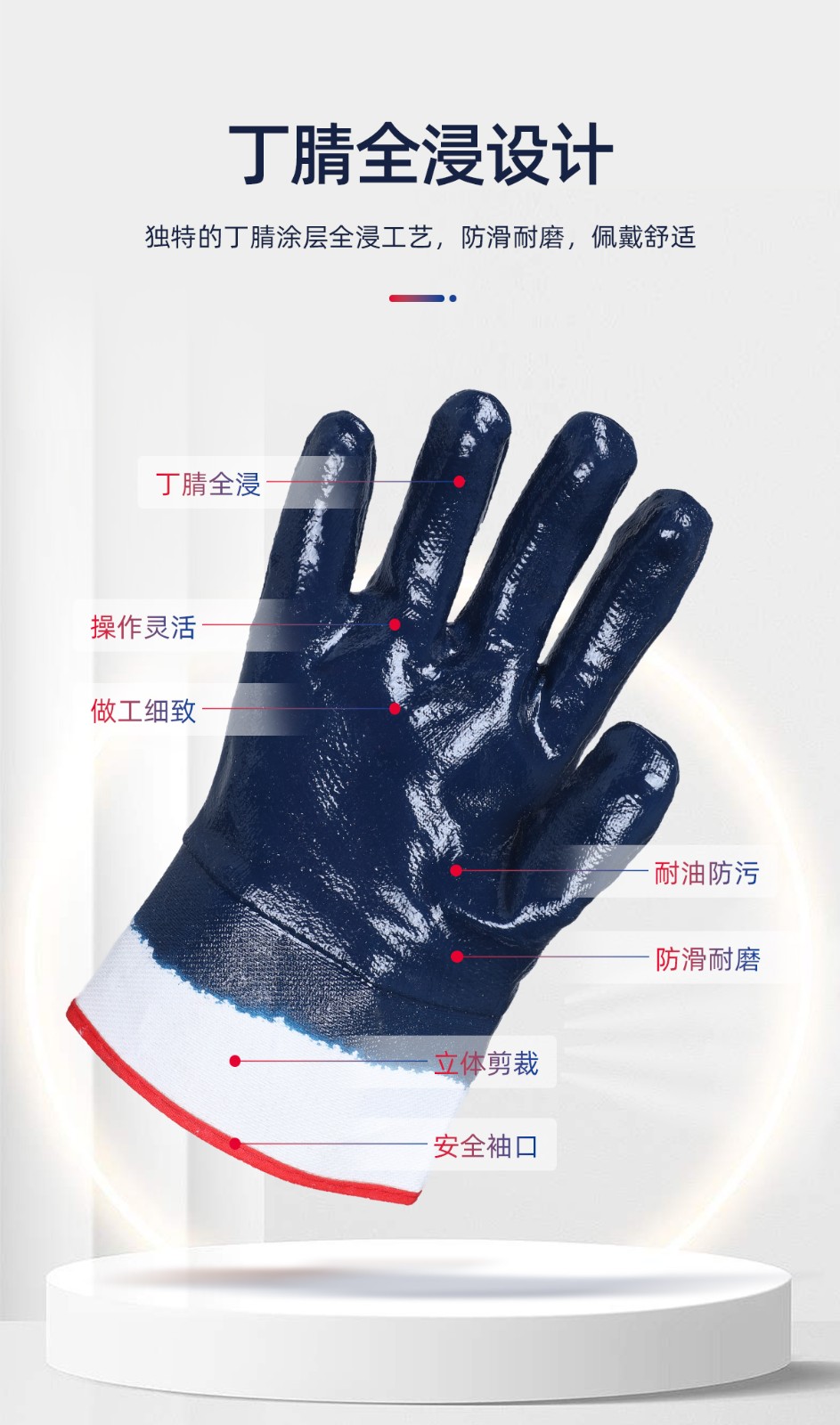 际华防护 506101 全浸蓝色丁腈手套（安全袖口）-9/L