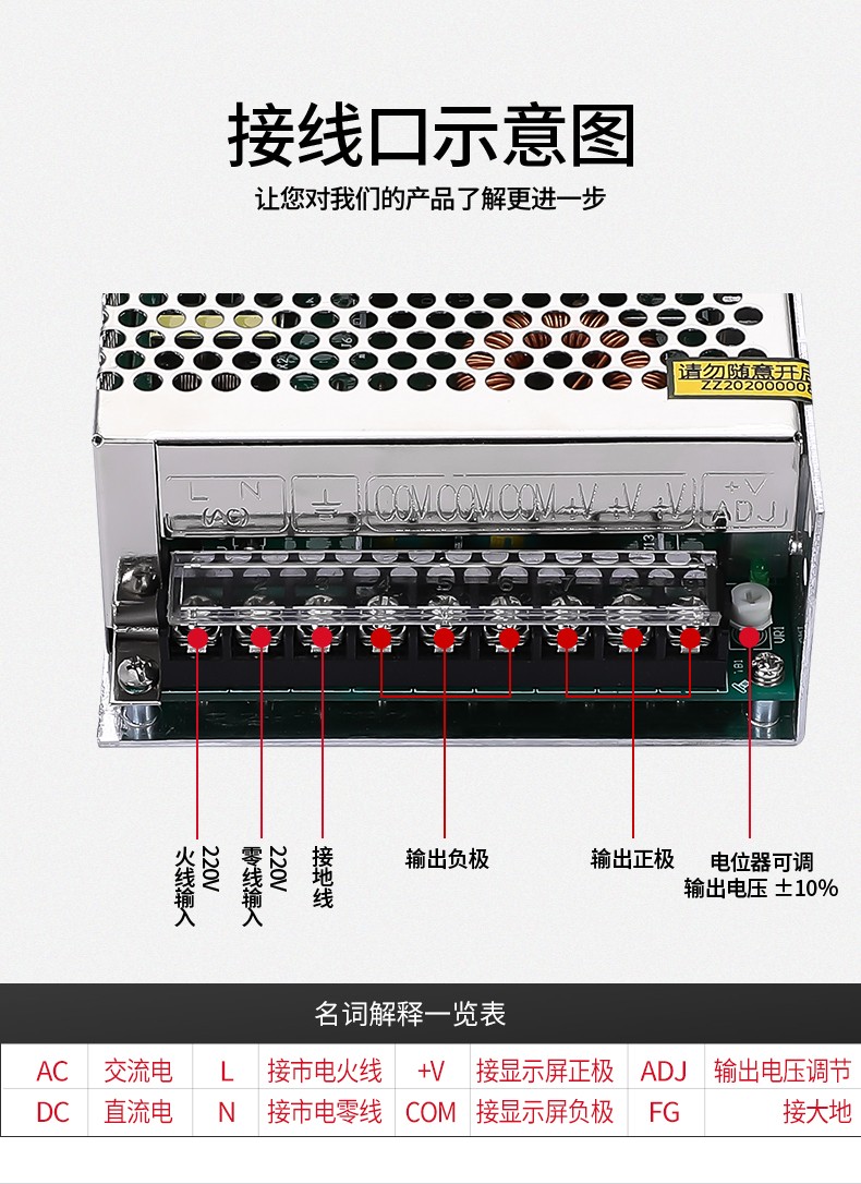NVVV开关电源24V直流电源交流220V转24V10A监控电源LED灯带350W电源 S-250-24 24V 10A带风扇