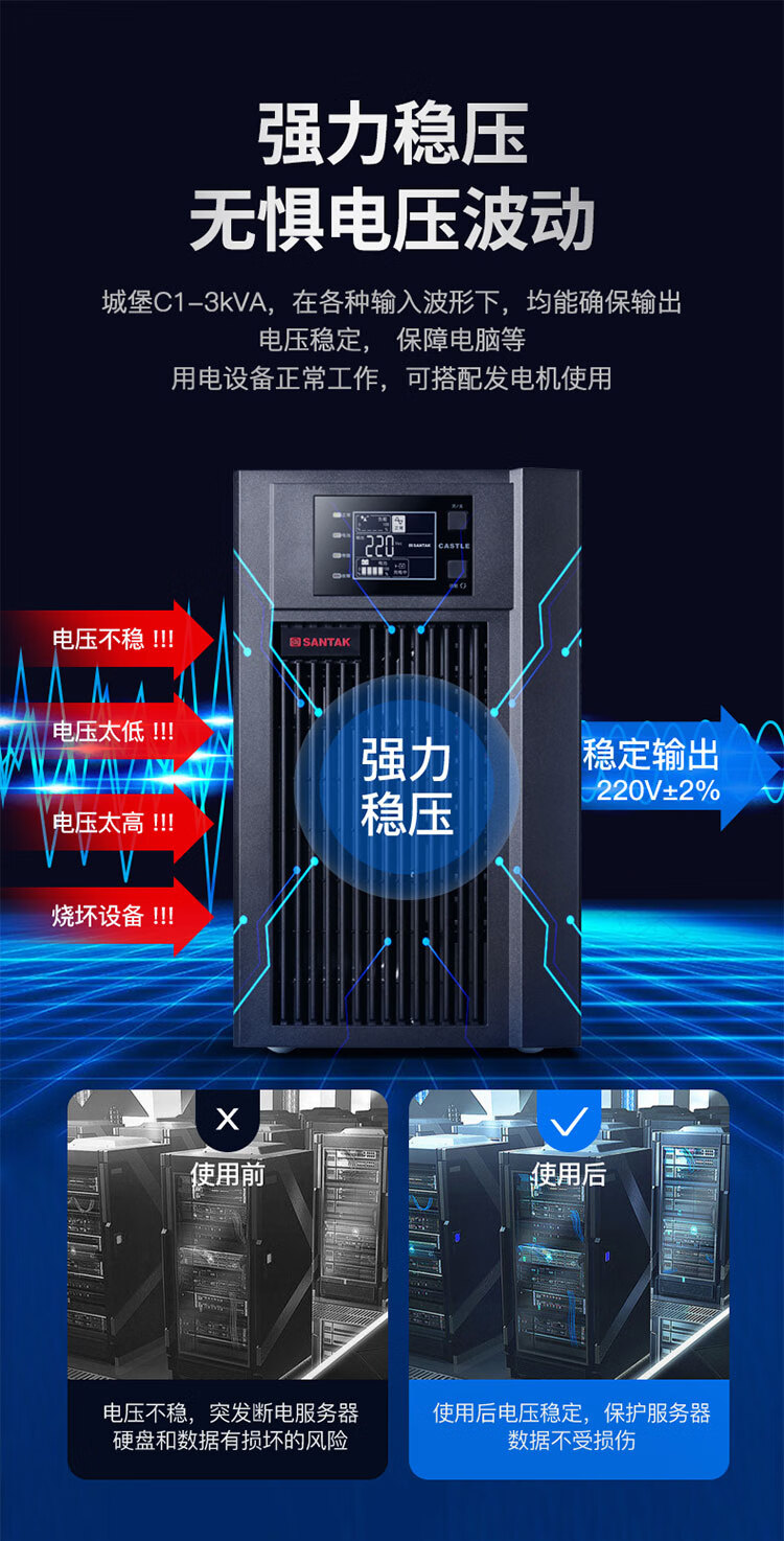 山特（SANTAK） C3KS在线式UPS不间断电源A/2400W机房服务器稳压续航 C3KS 3000VA/2400W单主机