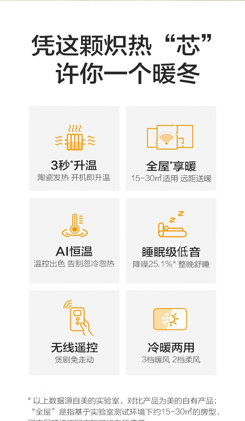 美的（Midea）暖风机 取暖器 家用立式冷暖两用大面积卧室客厅办公室智能遥控速热电暖气 NTH22-18AR