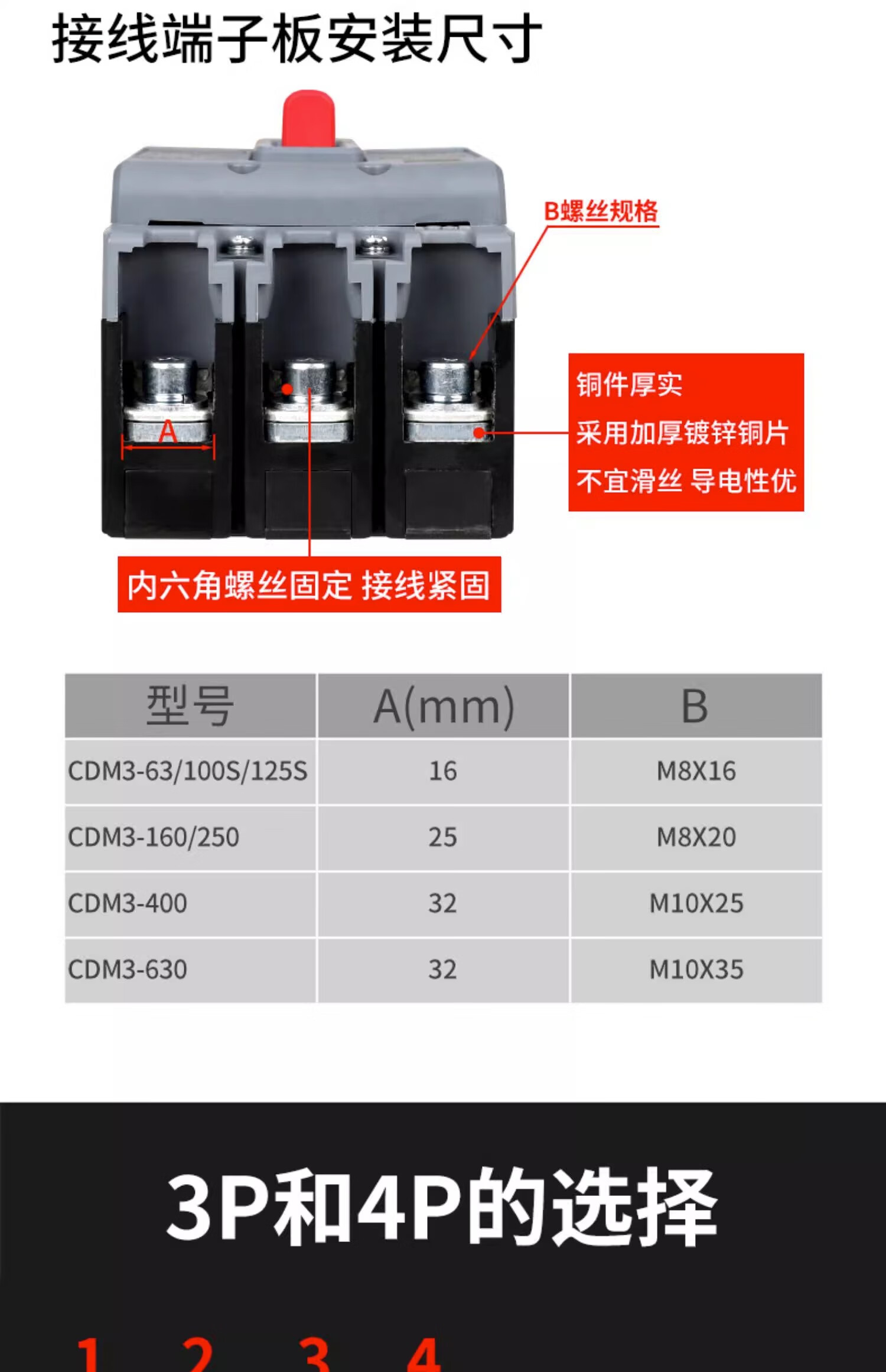 德力西电气 塑壳断路器 CDM3三相四线380V空气开关 过载短路保护器 CDM3-160S 4P 160A