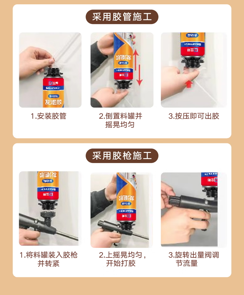 立邦发泡胶填缝剂聚氨酯发泡剂门窗空调填充防水隔音降噪阻燃泡沫胶 （填缝堵洞）-配胶管