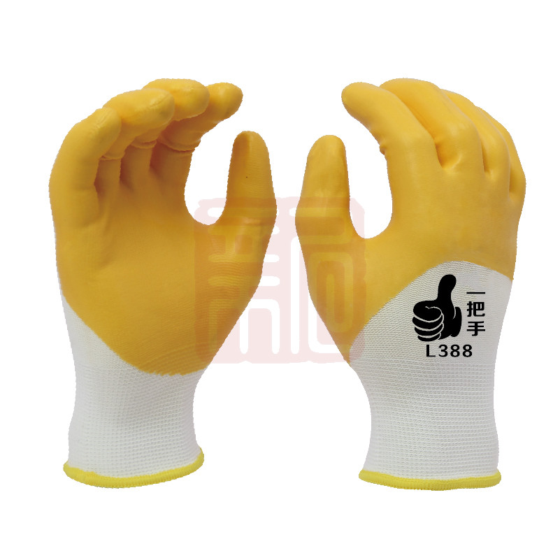 登升L388 13针涤纶3/4浸乳胶手套-均码