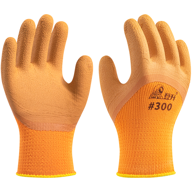 登升 300 7针涤纶毛圈3/4浸乳胶发泡保暖手套（桔色）