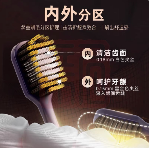 金口健 6901070614019 基础系列碳丝金刷牙刷(双支)-.