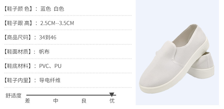 SAFEMAN君御 PVC中巾帆布防静电鞋小白鞋洁净鞋（白色）-35