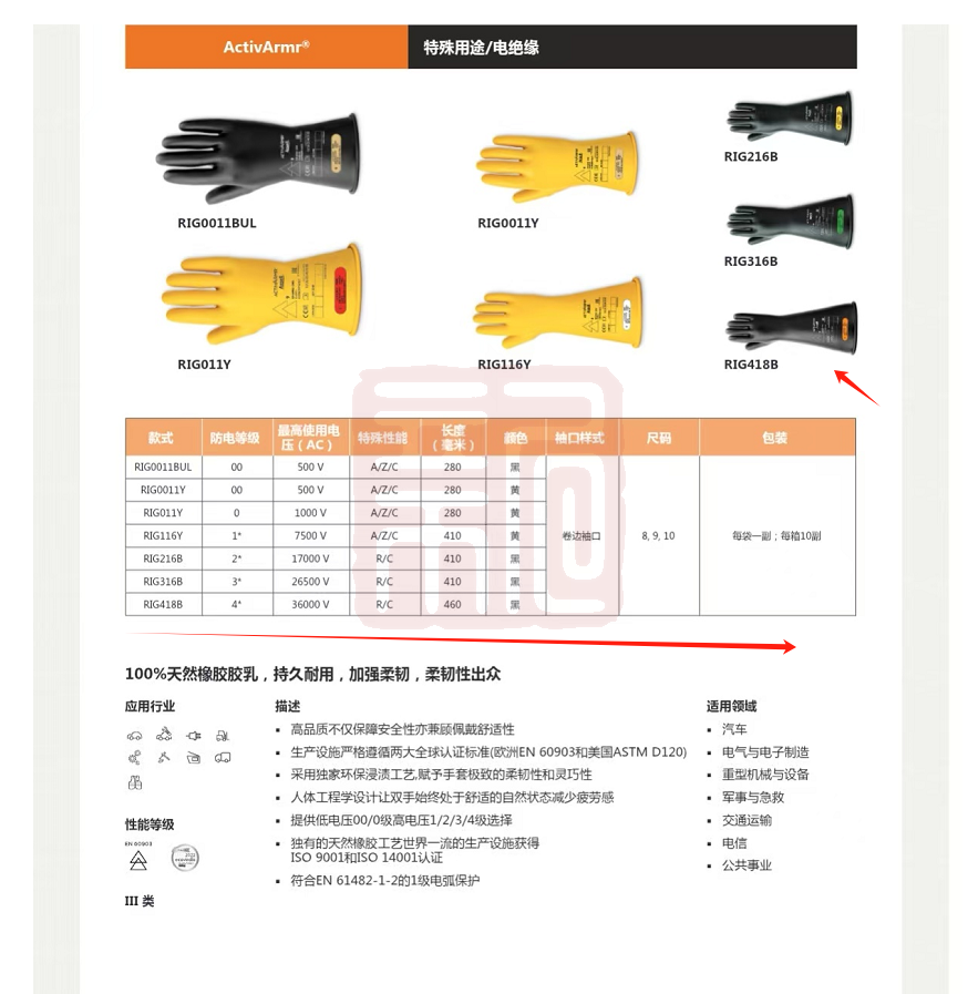 安思尔 RIG418B 绝缘手套 -均码 - 安思尔