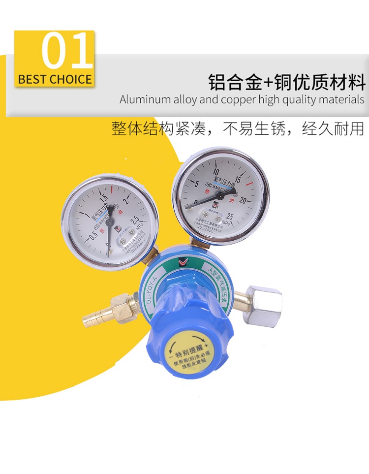 得力 DL-YQY-A 氧气表瓶 A型乙炔减压阀 丙烷表 氩气表减压器二氧化碳加热压力表--