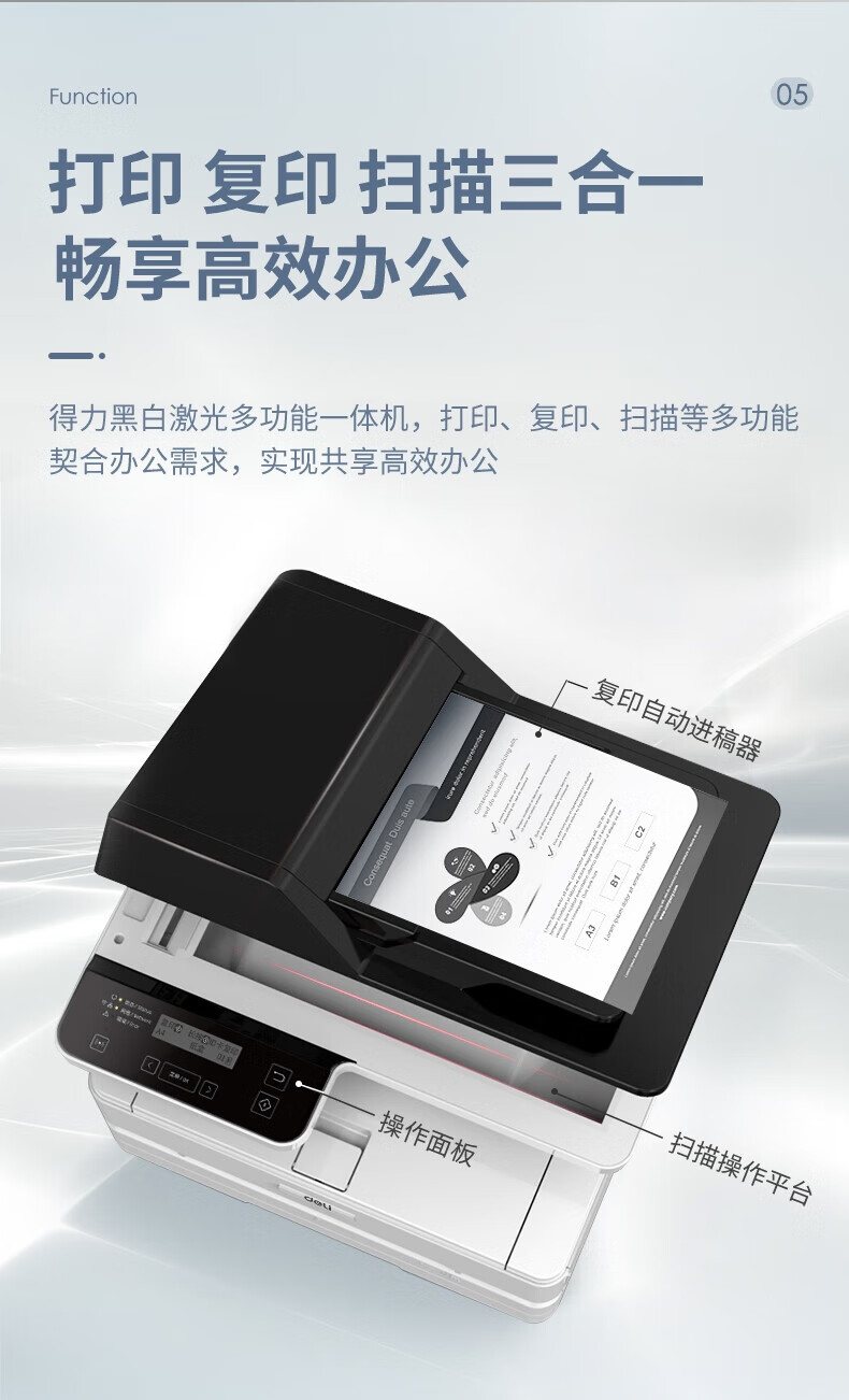 得力 ZYM28ADN A4黑白激光有线网络打印机复印扫描多功能一体机含输稿器 28页/分钟 自动双面打印-个