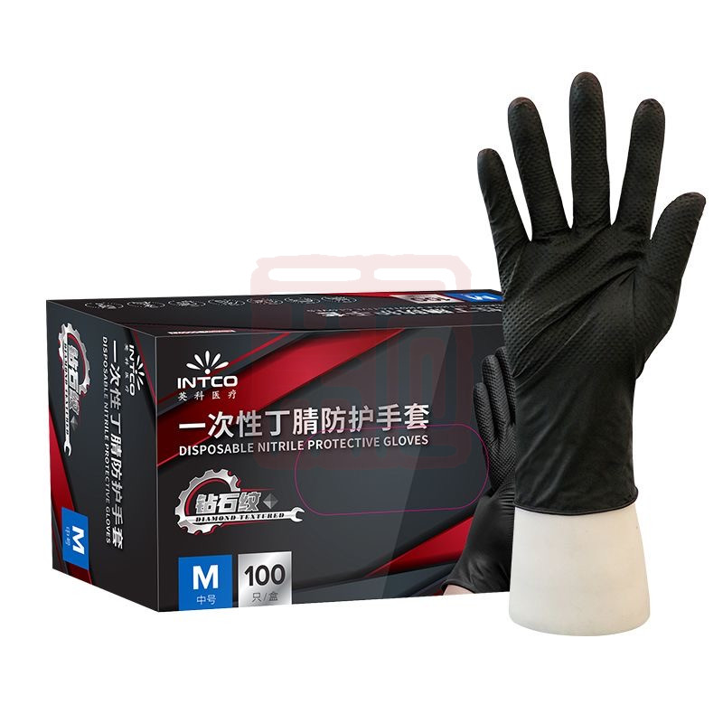 英科医疗 NDPC10044 一次性丁腈防护手套 黑色(钻石纹) 8g N8400X-51-S - 英科医疗