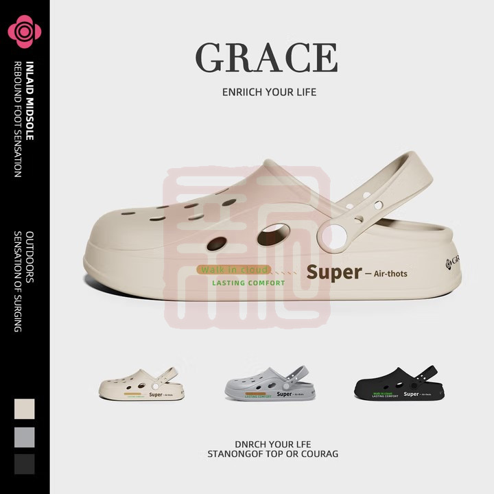 洁丽雅（Grace） 洞洞鞋男士夏季户外开车凉鞋沙滩鞋EVA防臭外穿手术室拖鞋男-35