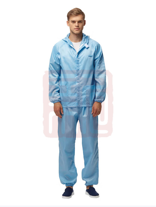 翰洋洁净（HANYANGCLEAN） 防静电无尘服分体连帽防尘服洁净服电子车间工作服喷漆防护服可定制 蓝色 XL-S