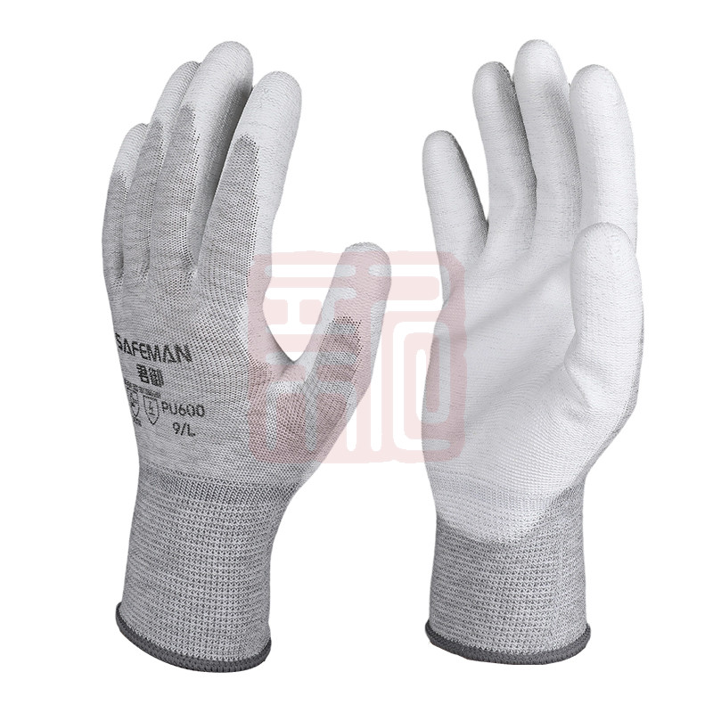 SAFEMAN君御 PU600 十三针涤纶碳纤维PU涂掌防静电手套-7/S - 君御