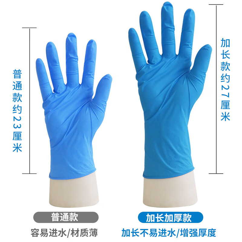 英科医疗 一次性丁腈防护手套 加长劳保实验清洁 蓝色 XL码 100只/盒