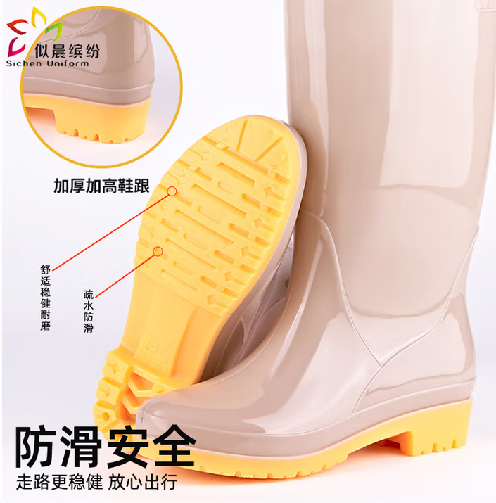 似晨缤纷 低帮雨鞋女低筒水滑耐磨雨靴厨房劳保胶鞋卡其色4