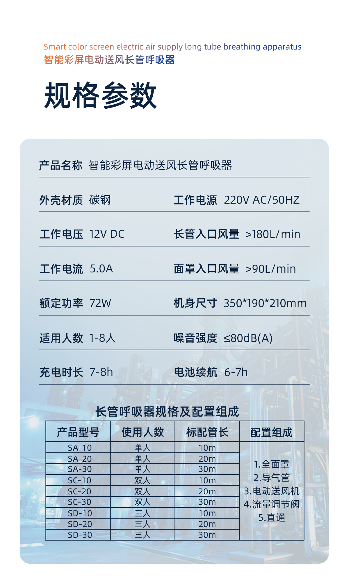 SAFEMAN君御 SC-30智能彩屏电动送风式长管呼吸器双人(30米)