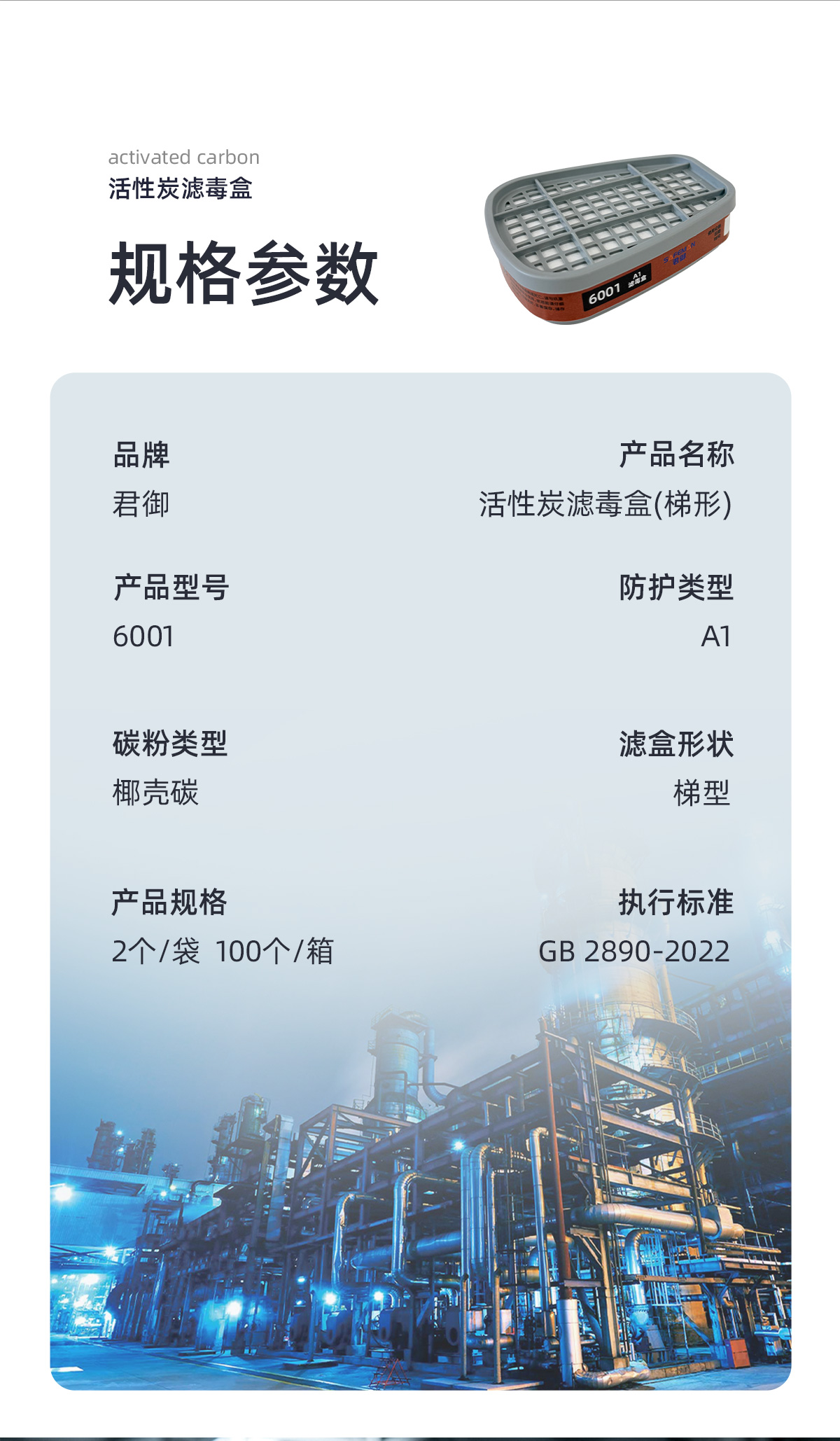 SAFEMAN君御 6001 防护有机气体蒸汽A型滤毒盒（适配BM6500半面罩）