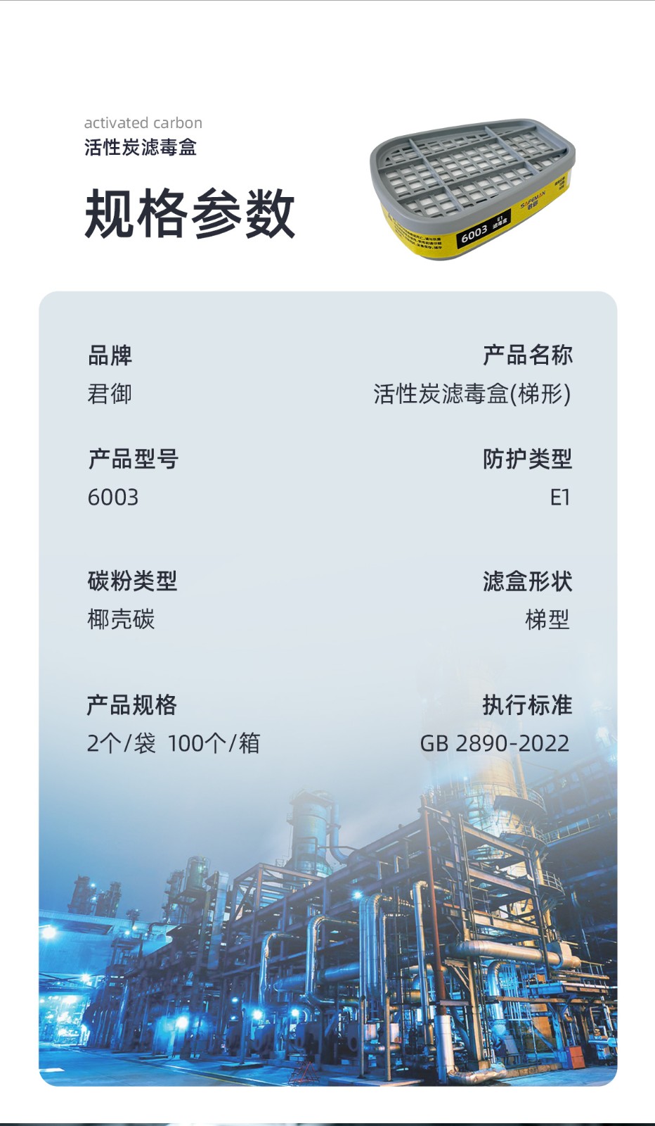 SAFEMAN君御 6003 SO2和其它酸性气体或蒸汽E型滤毒盒（适配BM6500半面罩）