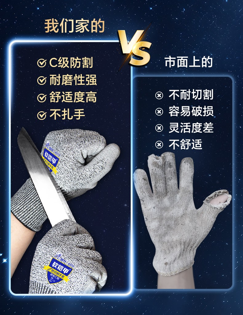 登升 软铠甲 659 13针包覆纱PU涂层5（C）级防割手套-9/L