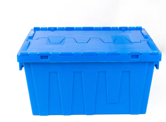 海斯迪克 HKCL-991 斜插式物流箱 加厚塑料带盖收纳周转箱翻盖箱 蓝色600*400*320mm 