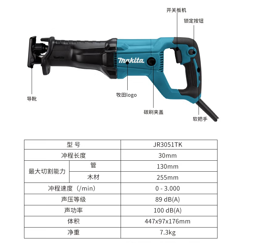 牧田 JR3051TK 往复锯电锯家用伐木金属钢管电缆骨头切割汽车破拆-7.31