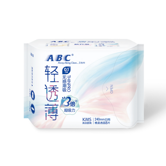  ABC K13 轻透薄棉柔240mm日用8片（含KMS) -包