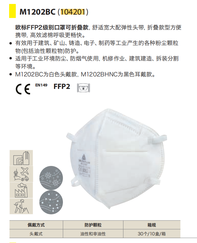 代尔塔 104201 欧标FFP2级别口罩可折叠款头戴式30个/10盒/箱-头戴式