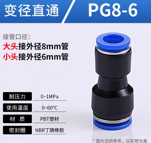 欧米特 PG8-6 变径直通快插接头--