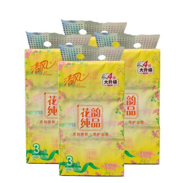 清风 BR34SHY 花韵纯品面巾纸4层120抽3包/提