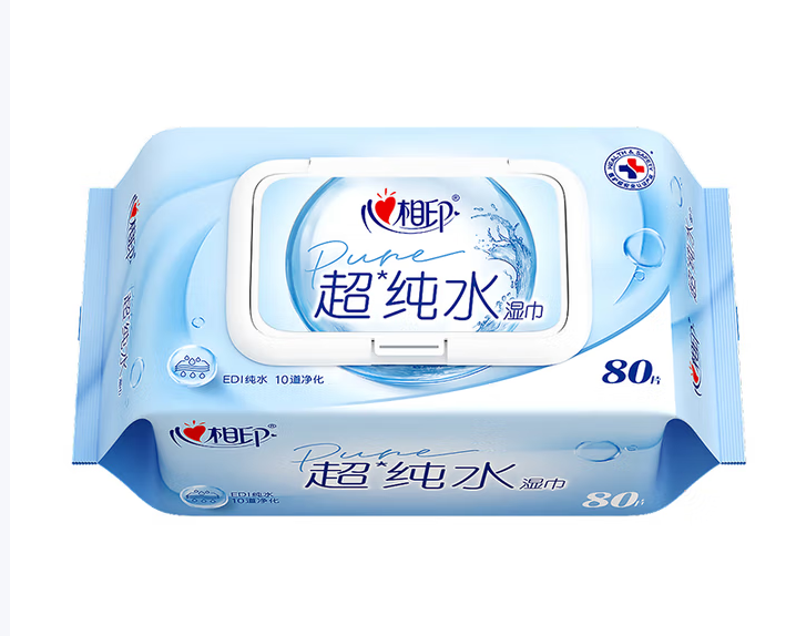 心相印 XCC080 带盖抽取式纯水湿巾珍珠纹成人湿巾无酒精母婴可用80抽大包80片/包