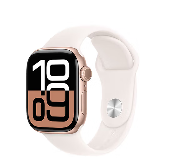 Apple WatchSeries10 智能手表GPS款42毫米玫瑰金色铝金属表壳淡桃粉色运动型表带--