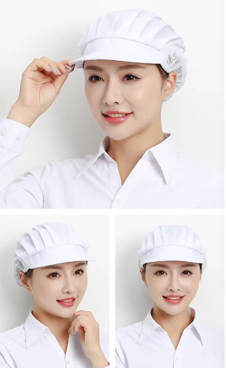 君御 JY-003 工作帽子女车间工厂防尘透气食品厂包头卫生餐饮厨师帽厨房 （半网） -白色
