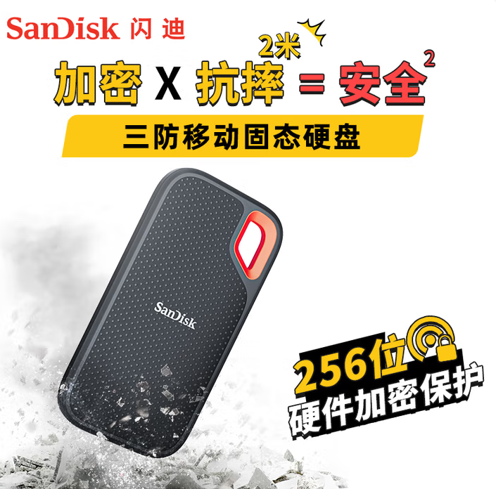 闪迪（SanDisk） Type-C接口NVMe高速SSD移动固态硬盘E61存储USB3.2Gen2 黑色1TB-个