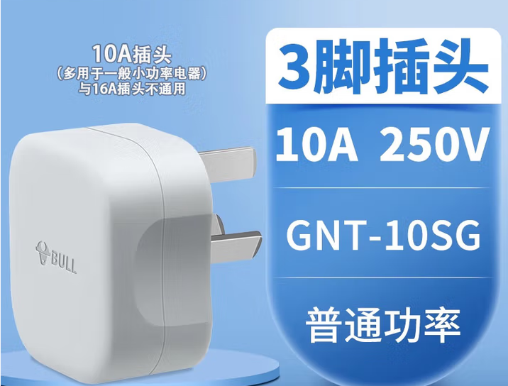 公牛（BULL） GHT-10SG 插头自接线二脚两项三孔插10A三插头PF白色-个